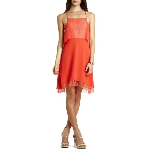 BCBGeneration ruffle layered square neck empire waist dress salmonwine Sz 4 NEW - Picture 8 of 8